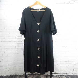 ASOS BLACK BELL SLEEVE V NECK BUTTON DOWN TIE BACK COTTON DRESS SIZE 20